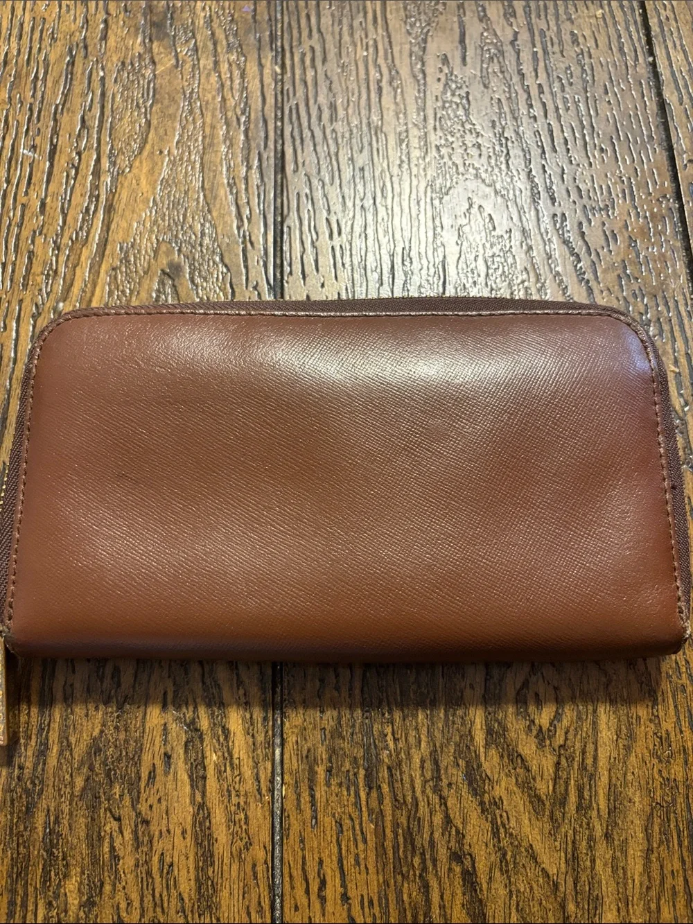 Tory Burch Brown Leather Zip Card Holder with Gold Logo